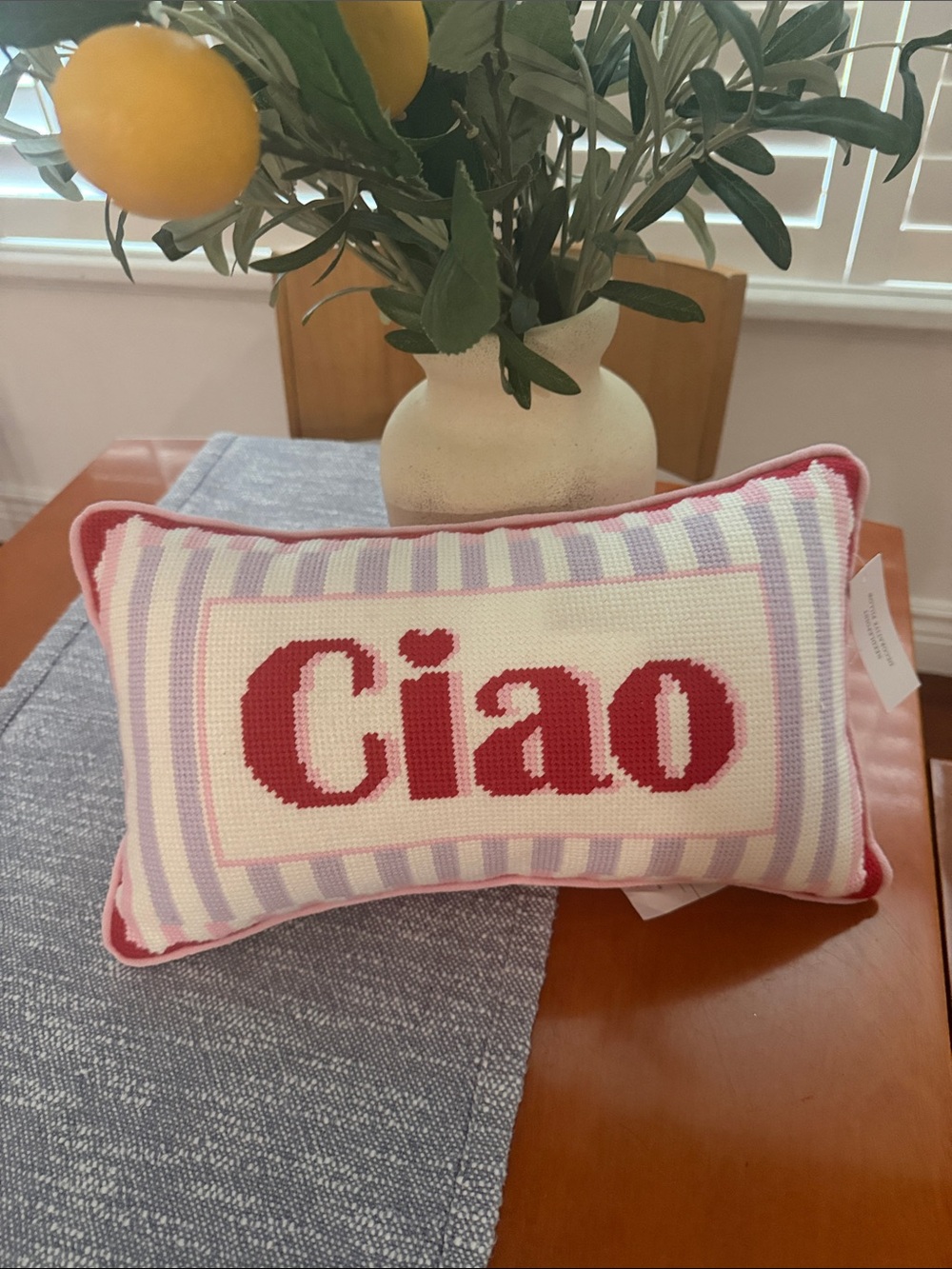 Needlepoint Ciao Decorative Pillow - cupcake and cashmere